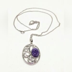 Sterling Silver Filigree Charoite Pendant Necklace